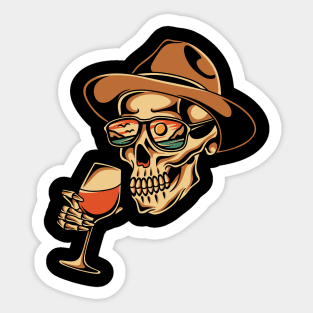 Skull drinking wine Sticker